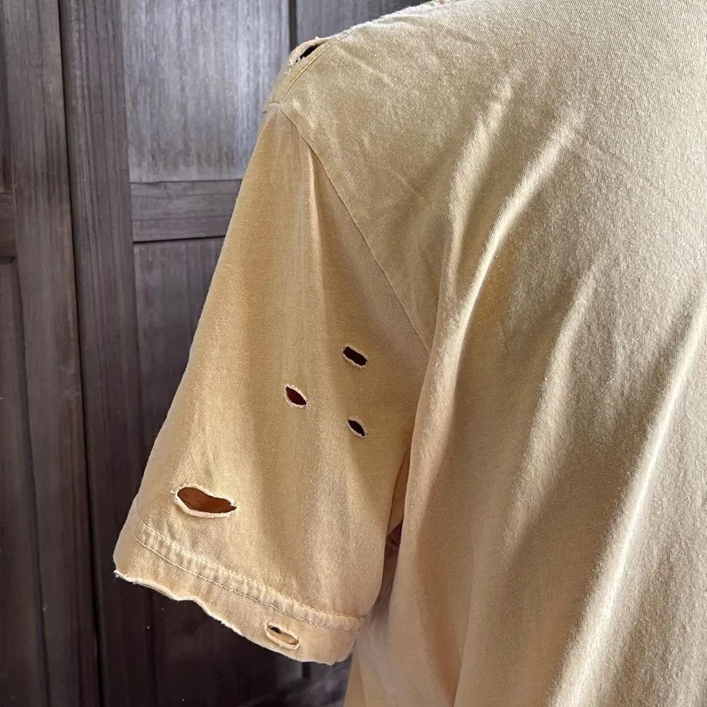 EUC Yellowstone “Sorry I’m Late, My Boyfriend was on TV” distressed tee. Gold - Image 5