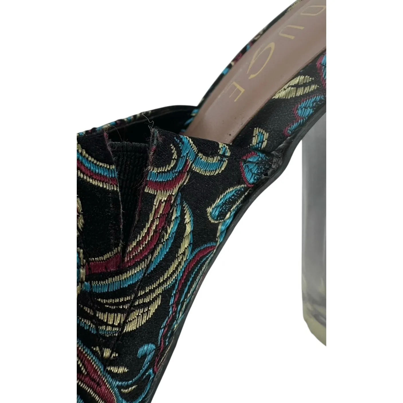 Rouge Clear Heeled Mules Floral Embroidered Heels Open Toe Size‎ 6 - Image 5