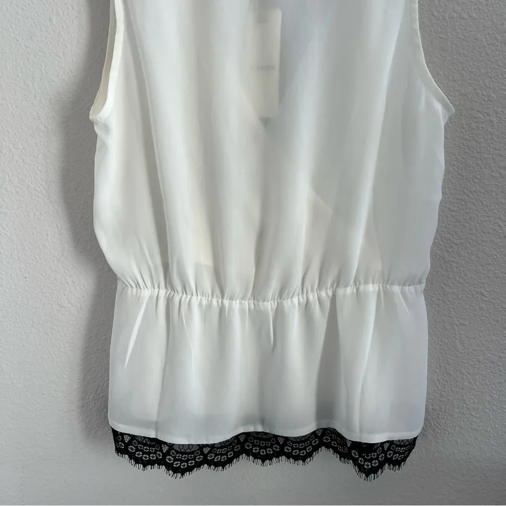 NWT Pleione White with Black Lace Trim Tank Faux Wrap Upper Small - Image 6