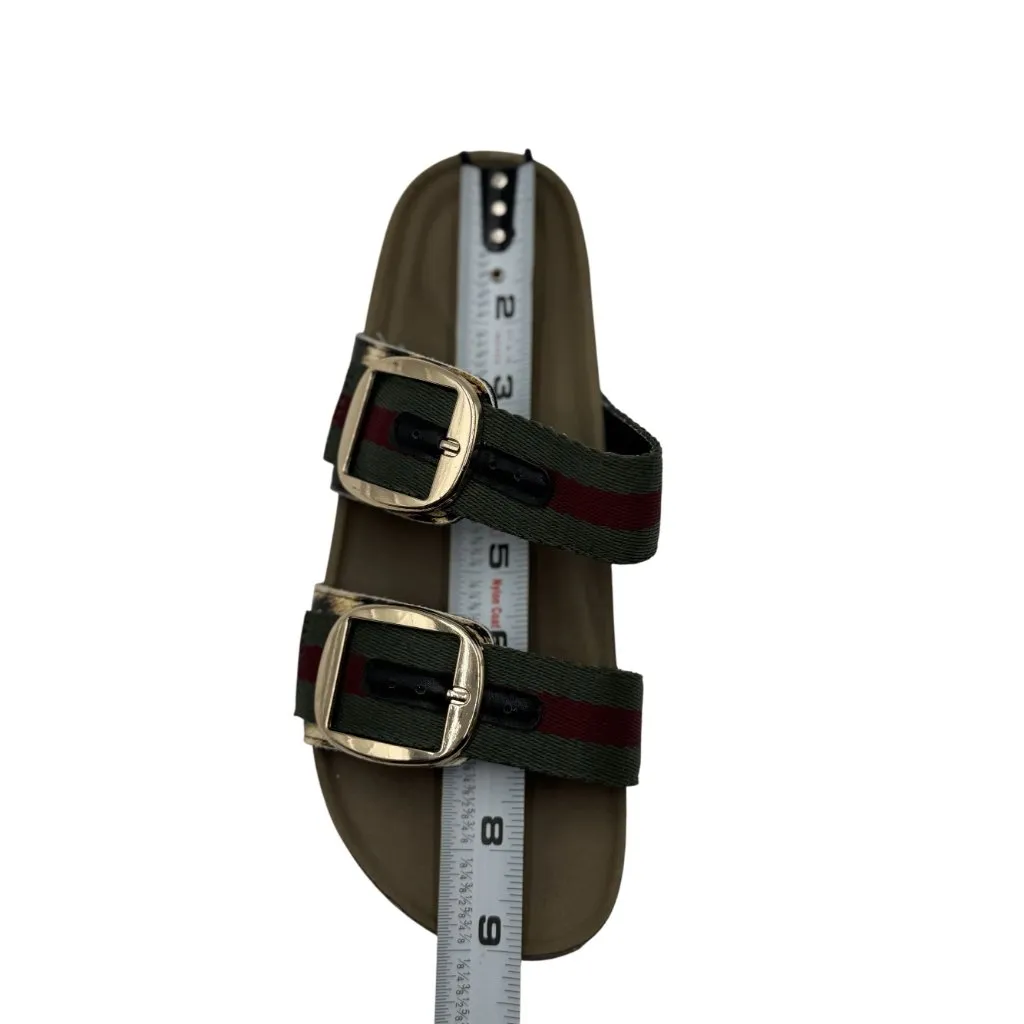 Madden Girl Womens Size 6/7 Strap Buckle Slides Leopard Print Green Red Strap - Image 10