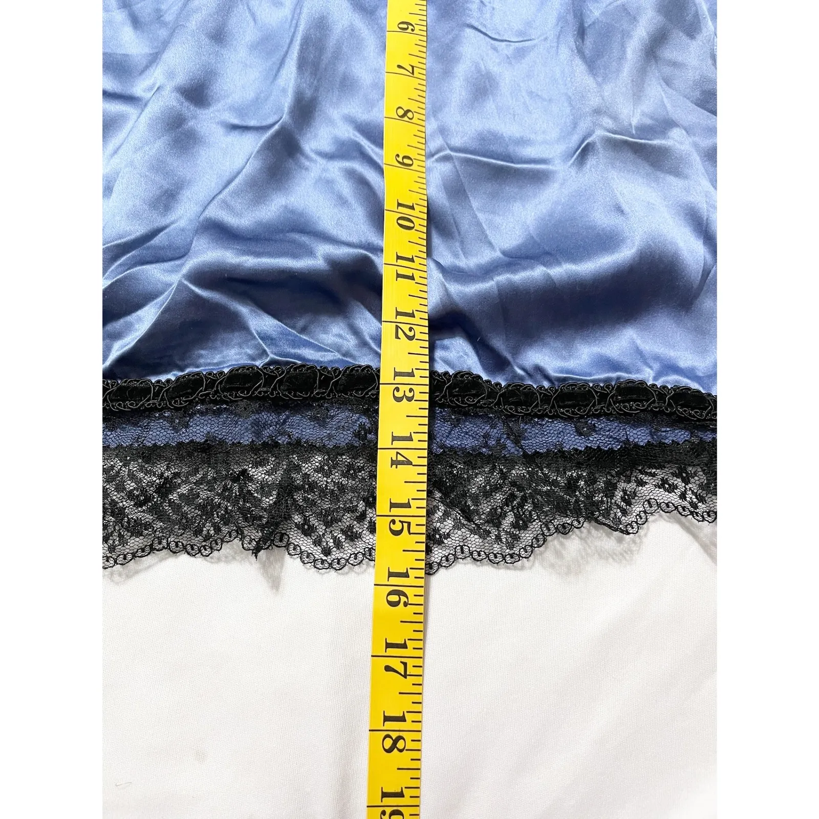 Womens Coquette Fairycore Romantic‎ Satin Lace Trim Mini Slip Skirt Size S Blue - Image 7