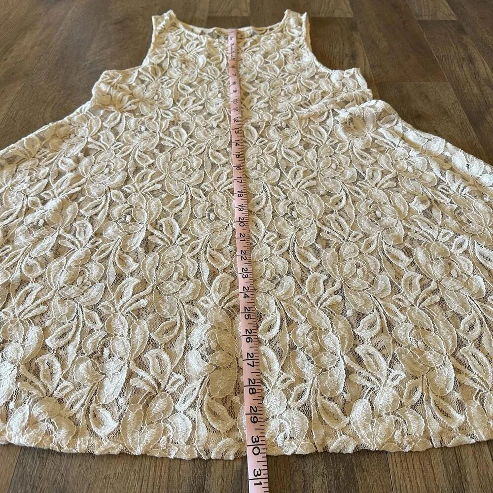 Free People Sleeveless Lace Overlay Dress Sheer Trapeze Flare Coverup Size Large - Image 5