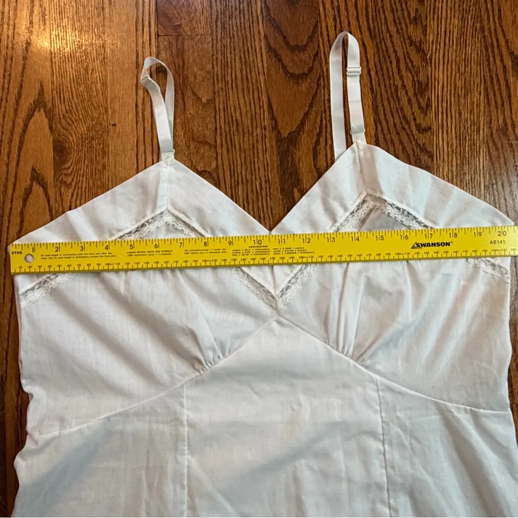 Vintage 1970s Dixie Belle White Slip Dress Size 42 Lace Trim Lingerie USA Made - Image 9