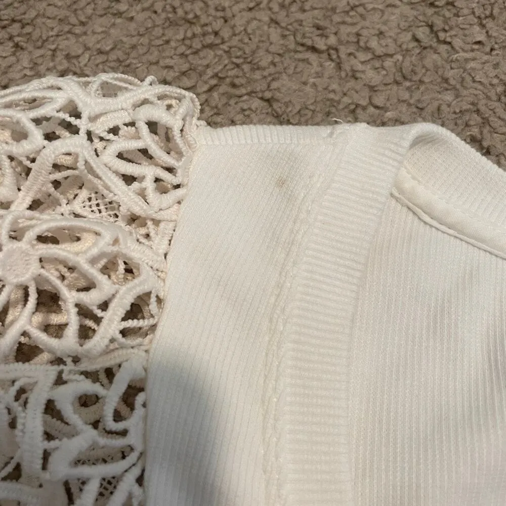 Anthropologie Maeve small ivory lace puff sleeve top TB 1914 - Image 6