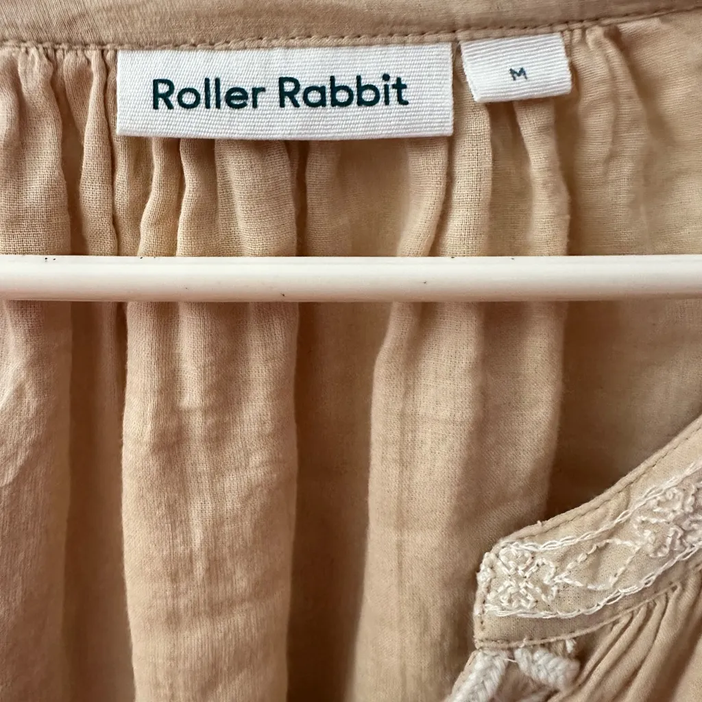 Roller Rabbit Women’s Boho Embroidered Blouse Top Cream Long Sleeves Vneck - Image 8