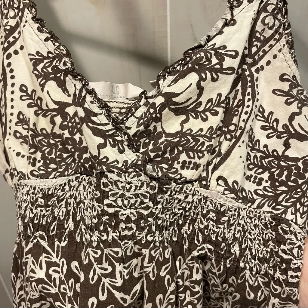 Cute vintage Y2K creamy soft floral leaves smocked babydoll ruffle midi dress Brown Size L - Image 11