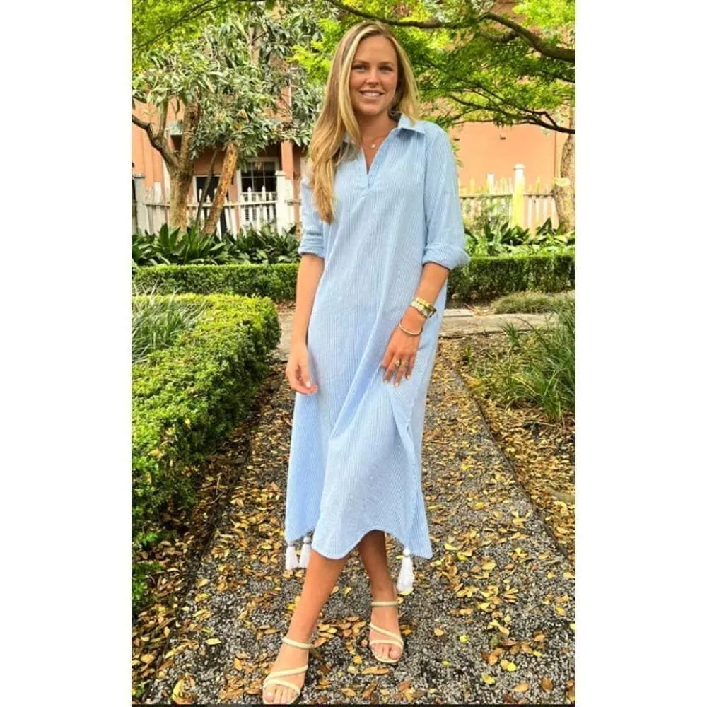 NWT Madison Mathews Darren Maxi Navy Flannel Dress Sz. XS Blue - Image 2