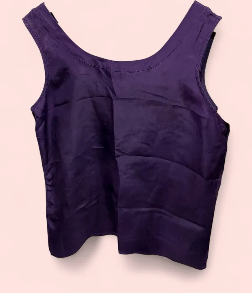 Vintage 80s royal purple silk sleeveless blouse lightweight luxury Pat Argenti Size M - Image 2