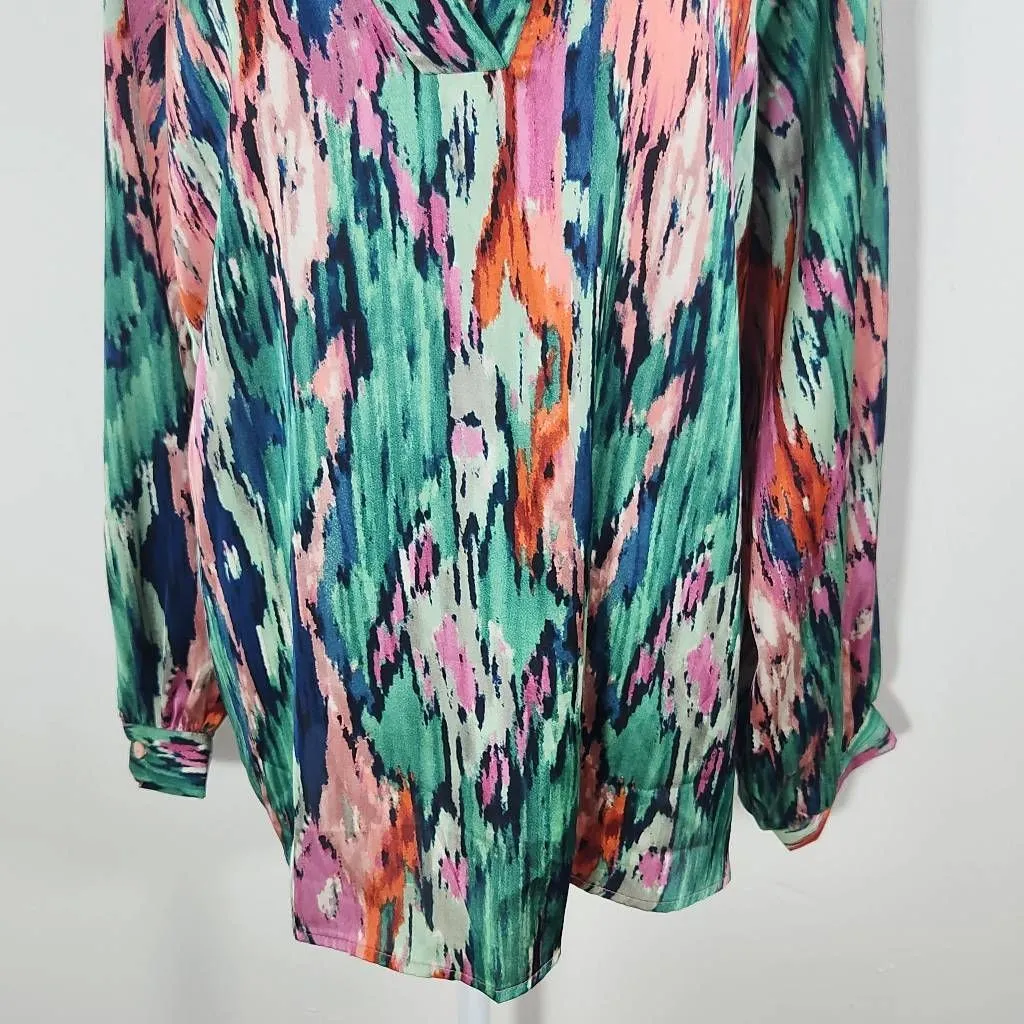 Colorful Abstract Print Boho Blouse with V - Image 6
