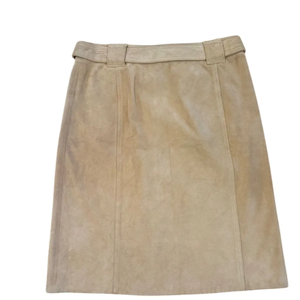 Michael Kors Women's Suede Skirt Size 6 Brown Knee Length with Belt - Image 7