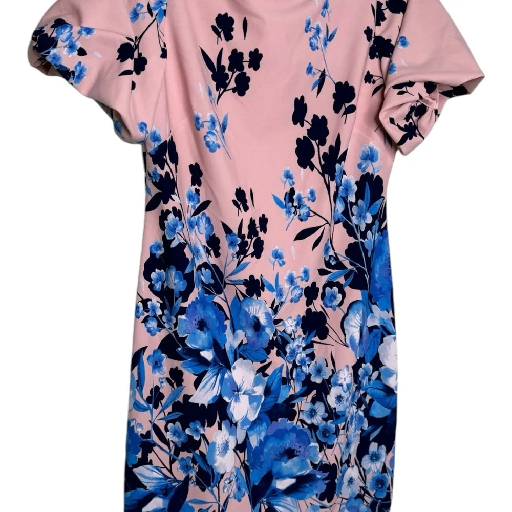 Eliza J Floral Bubble Sleeve Sheath Dress Blush Pink Blue Floral Sz 12 NWOT - Image 4