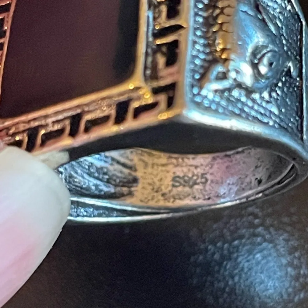 Vintage fox black obsidian S925 antique silver ring size 8 - Image 8