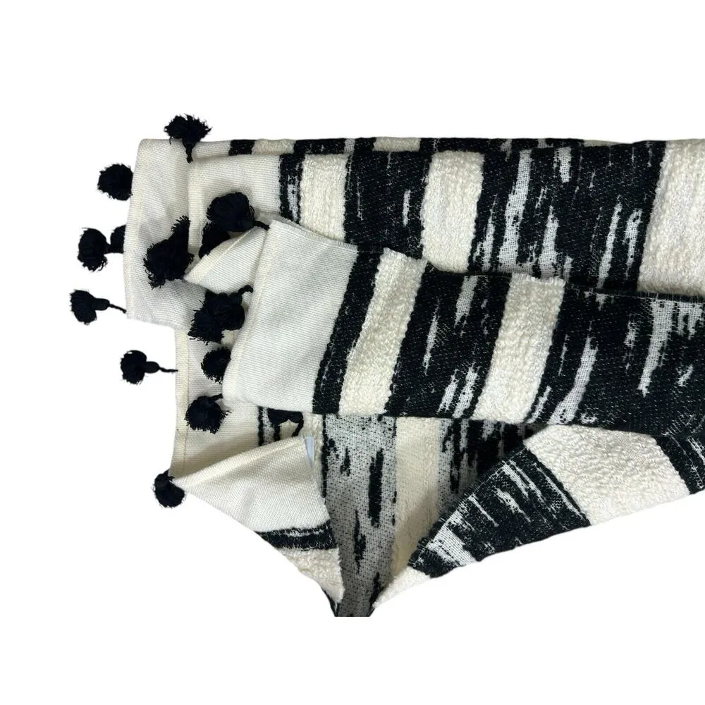 J. Crew Scarf Black Cream Tassels Wrap White Rectangle - Image 5