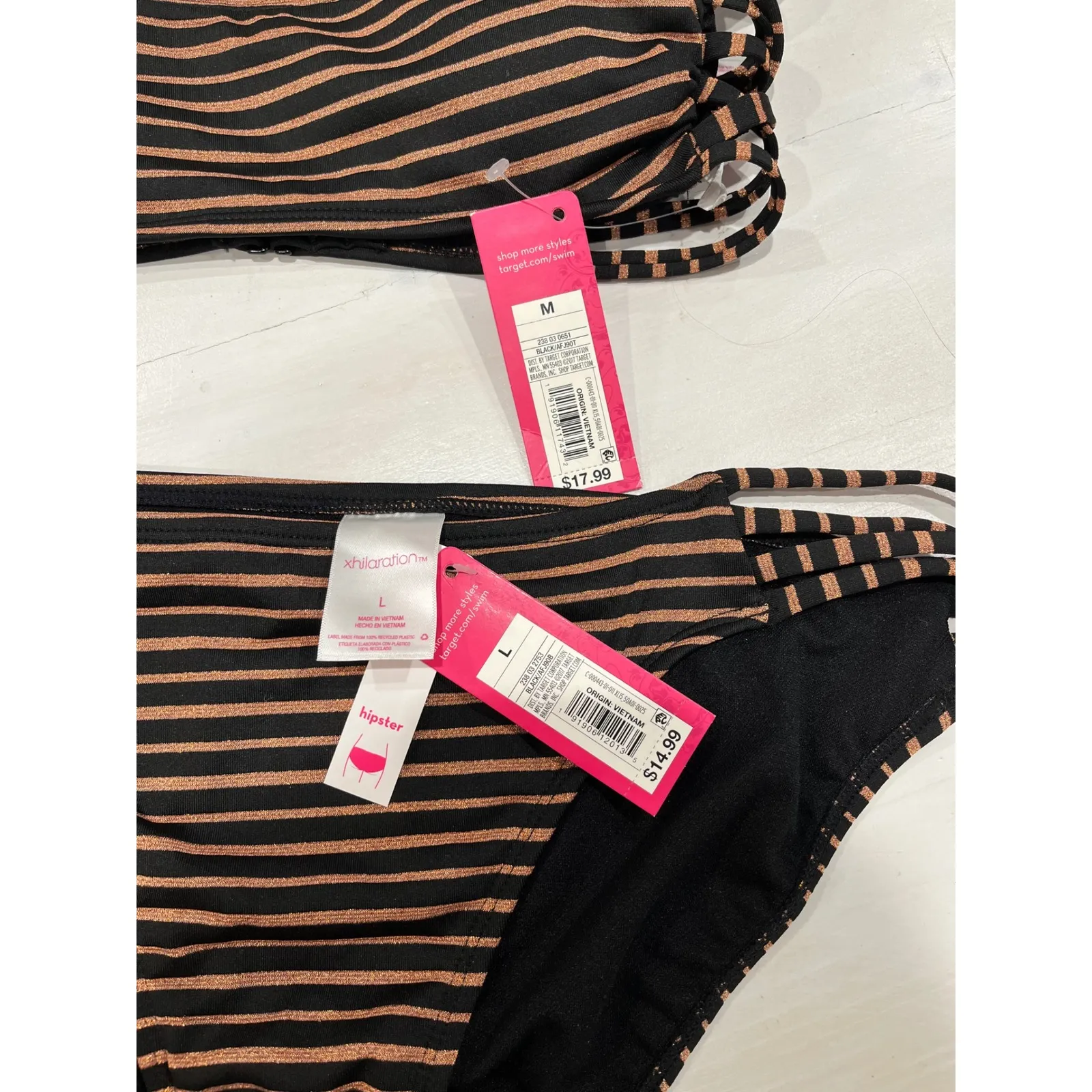 NEW Xhilaration Striped Bikini Set 2 Piece Swimsuit Beach Top‎ M Bottom L - Image 2