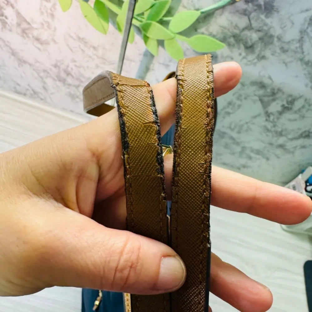 Michael Kors MK Kempton Blue Nylon Saffiano Large Leather Satchel Tote Bag - Image 8