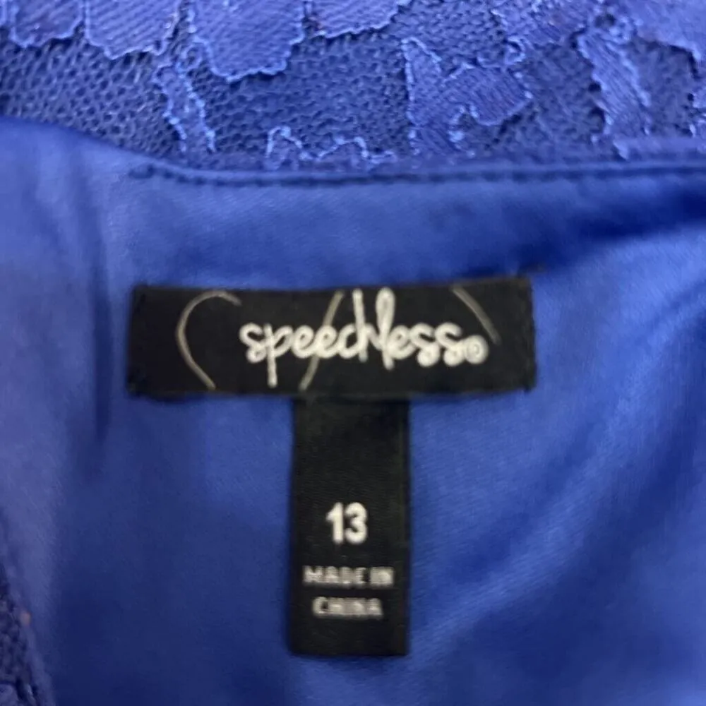 Speechless Dress Blue Floral Lace Cut Out Back Knee Length Juniors 13 - Image 6