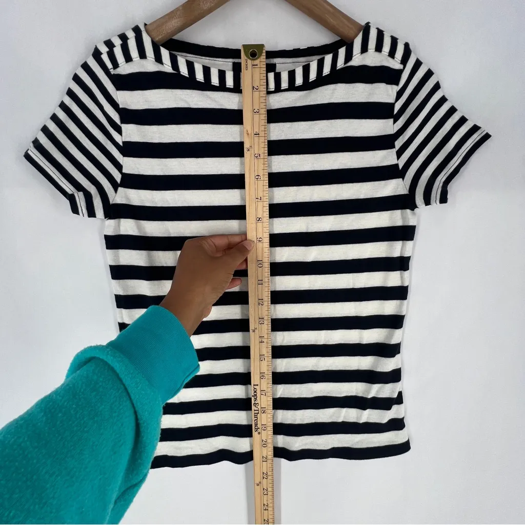 Chaps‎ Navy and White Striped 100% Cotton Boat Neck Short Sleeve Tee NWT Size S - Image 10