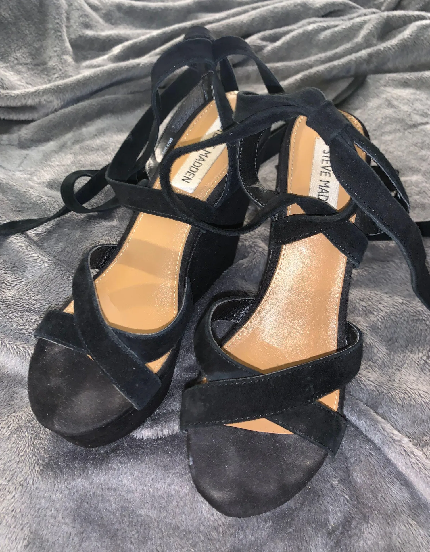 Steve Madden Black Platform Lace Up Wedges - Image 4