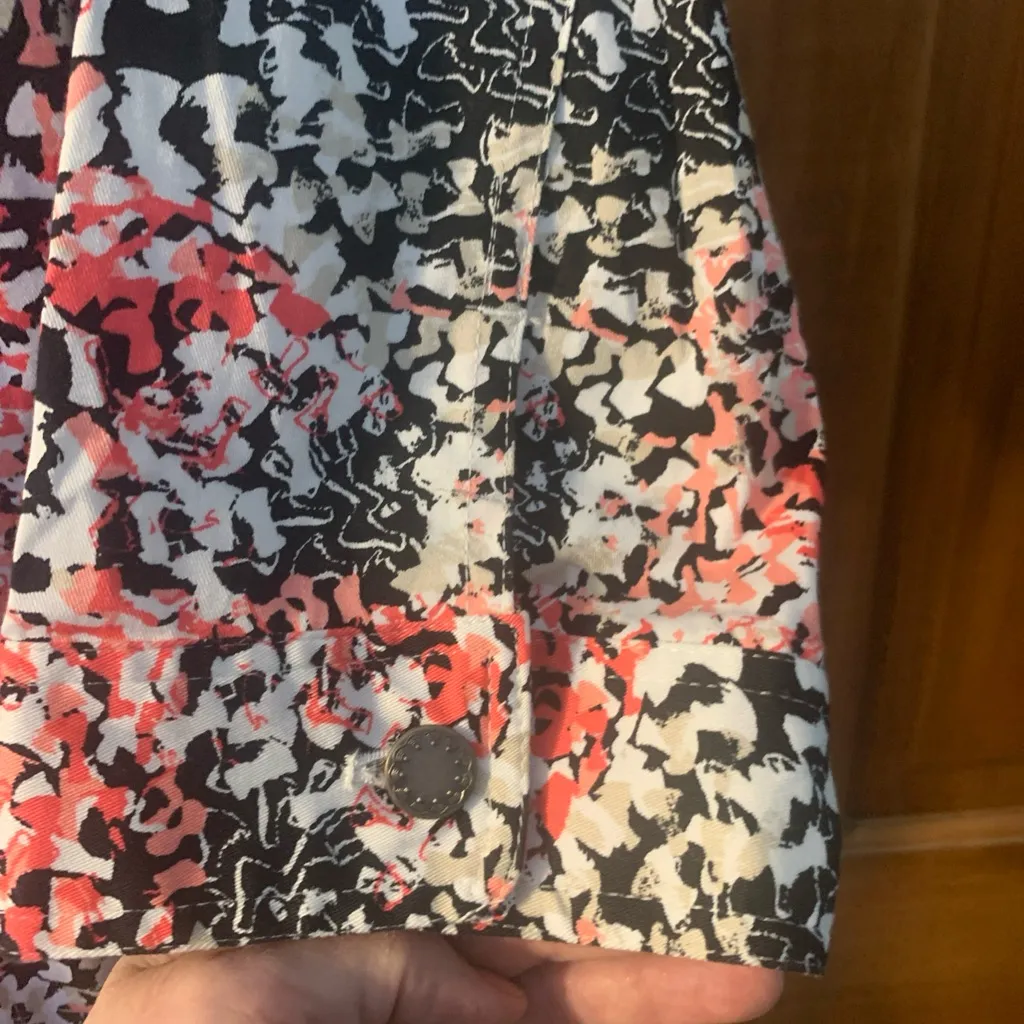 Christopher & Banks Jacket Womens X LARGE Button‎ Down Pink Black Abstract Print - Image 7