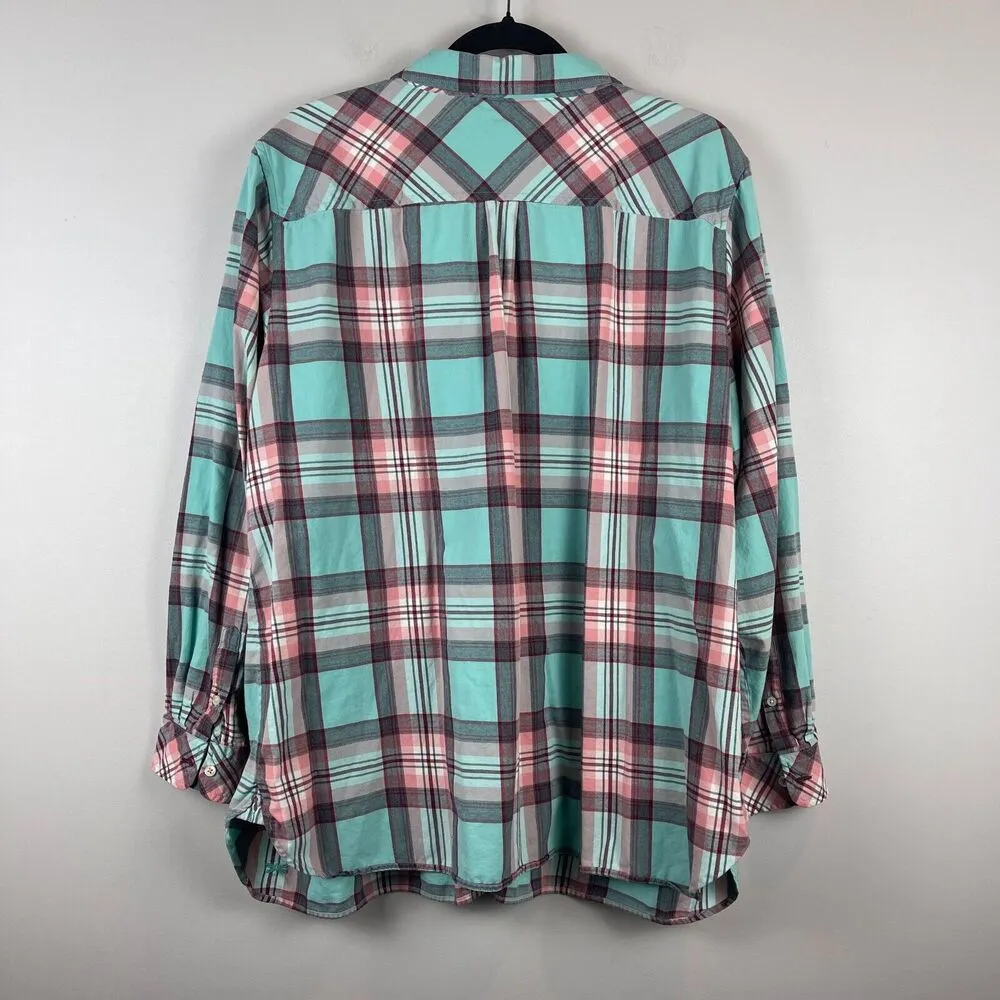 Talbots Shirt Womens 3X Multi Plaid Long Sleeve Button Front Classic Preppy Work - Image 2