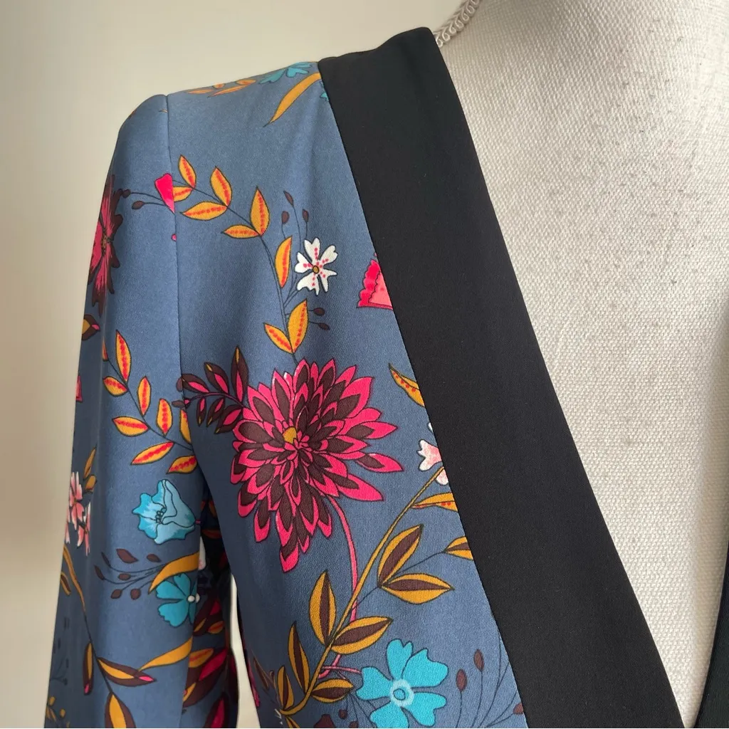 LOFT | Blue Floral Belted Jacket Sz XS - Image 4