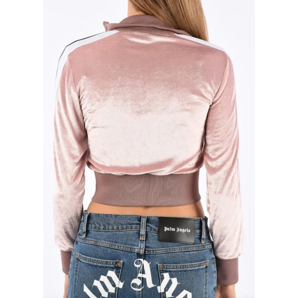 Palm Angels Chenille Cropped Zip Up Hoodie Rose - Image 7