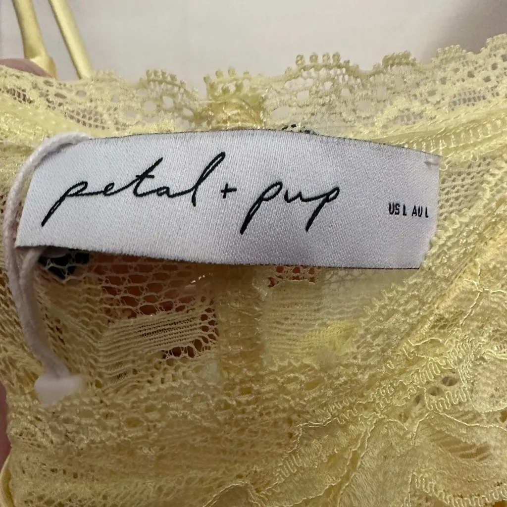 Petal And Pup Solstice Maxi Dress Size Large Yellow Satin Lace Party Event Flaw - Image 11