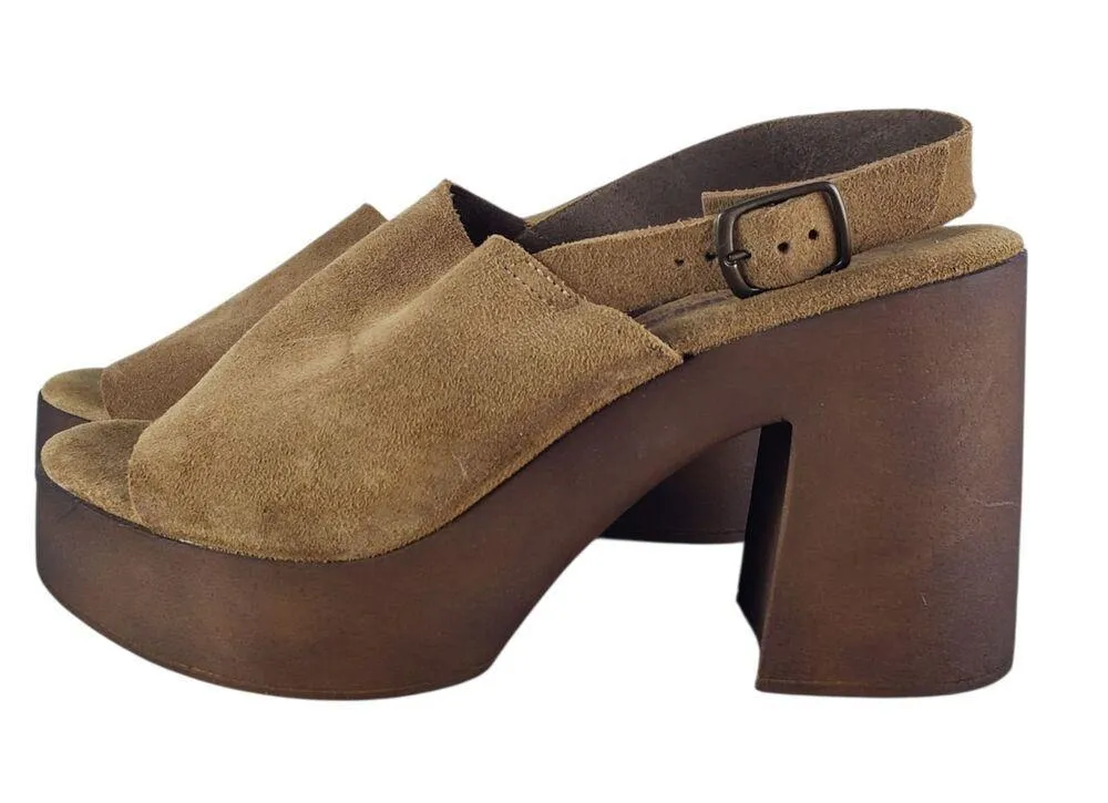 BioNatura Suede Slingback Open Toe Chunky High Block Sandals Womens Size 8 Brown - Image 12