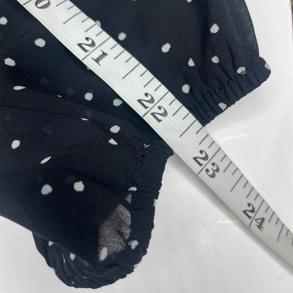 Polka Dot Plunge V-Neck Back Tie Balloon Sleeve Peplum Blouse - Image 12