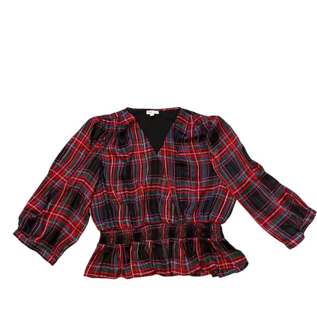 NWT, Riley & Rae Mix and Mingle Wrap Plaid Smock Top, Sz XL Red - Image 10