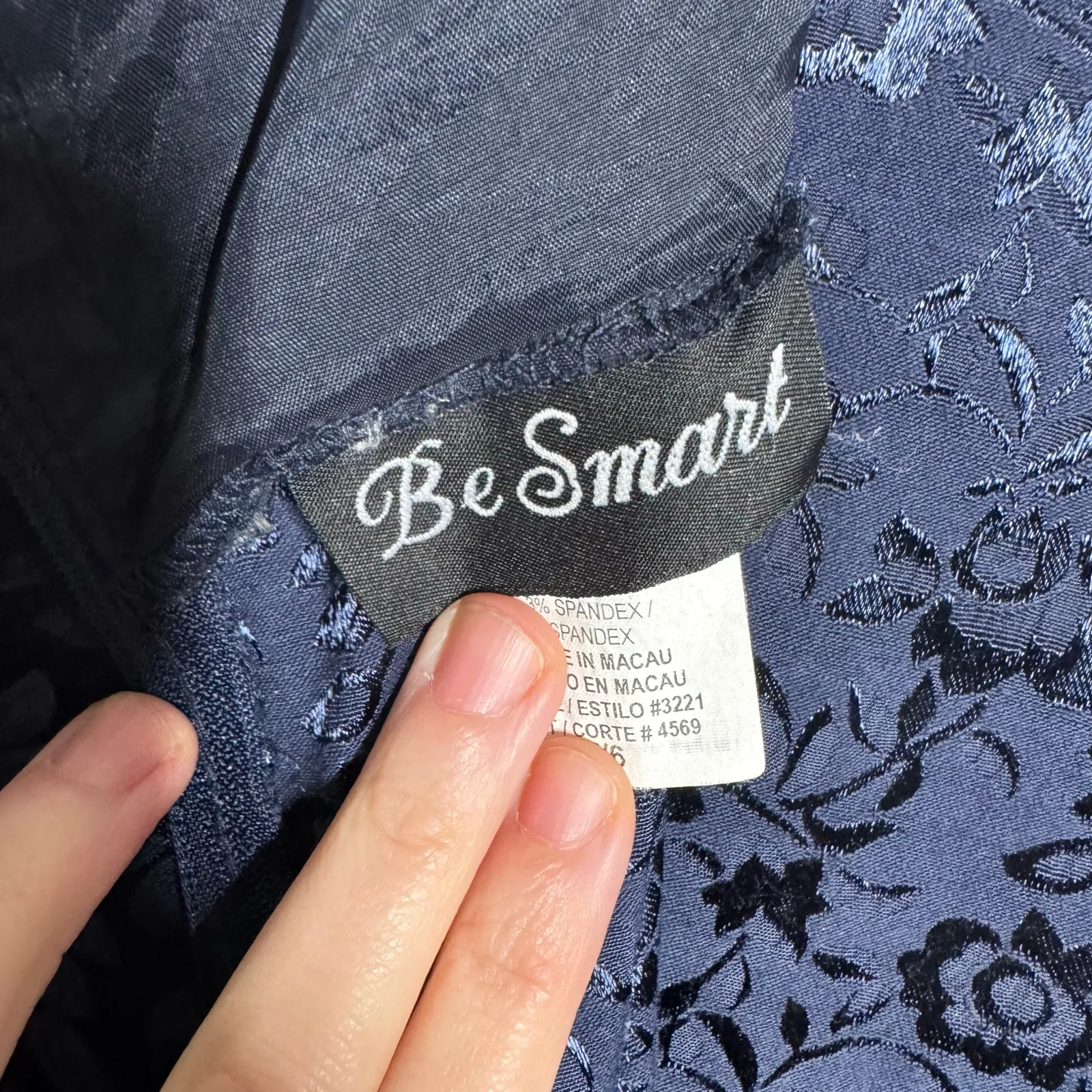 90s Vintage Jacquard Brocade Mini Dress Women 5/6 Blue Floral Dark Romantic - Image 6