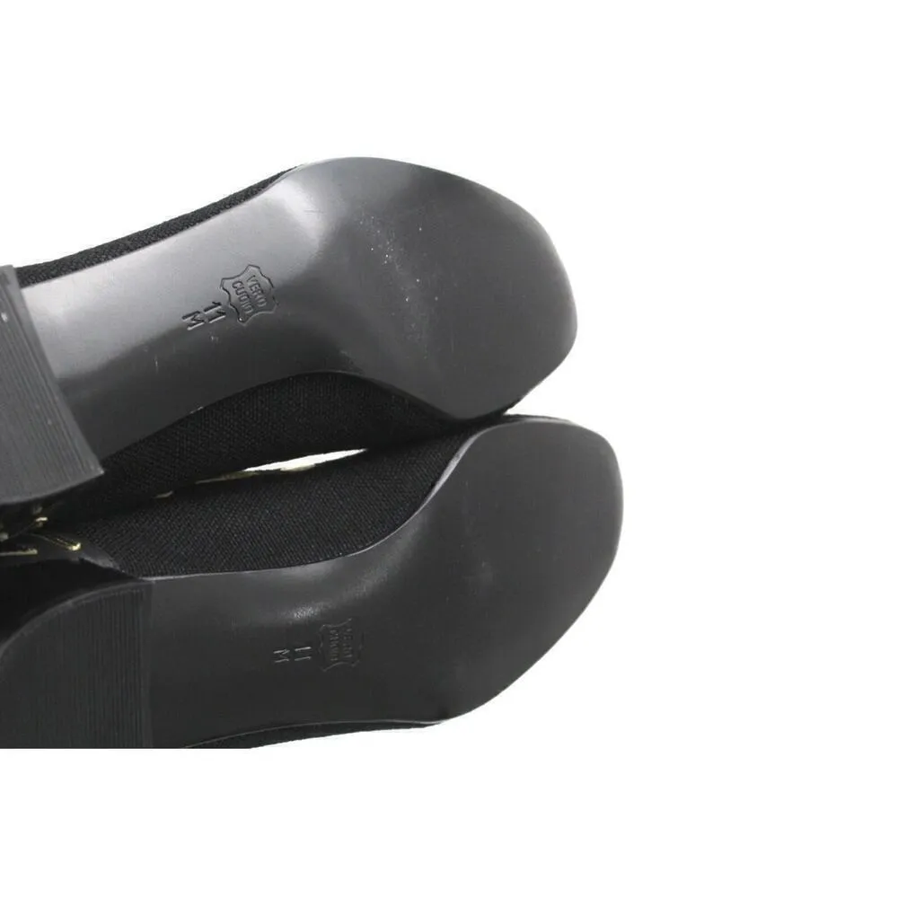 Vero Ve Black Linen Low Heel Pumps Gold & Silver Leather 11 M Aboriginal Face - Image 5