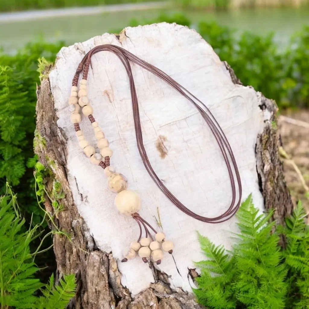 Bohemian Style‎ Handcrafted Ceramic Sweater Necklace Adjustable String Brown - Image 8