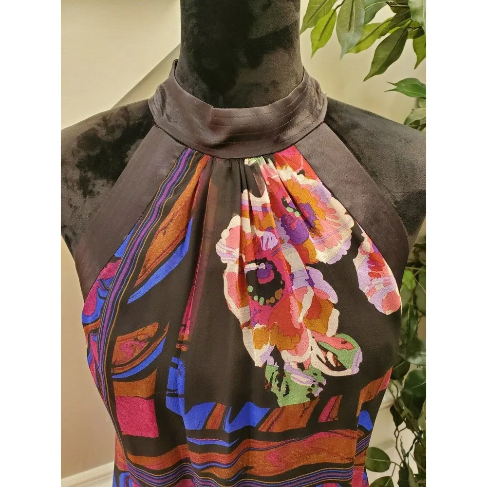 Taylor Women's Multicolor 100% Silk Halter Neck Sleeveless Knee Length Dress 6 - Image 3