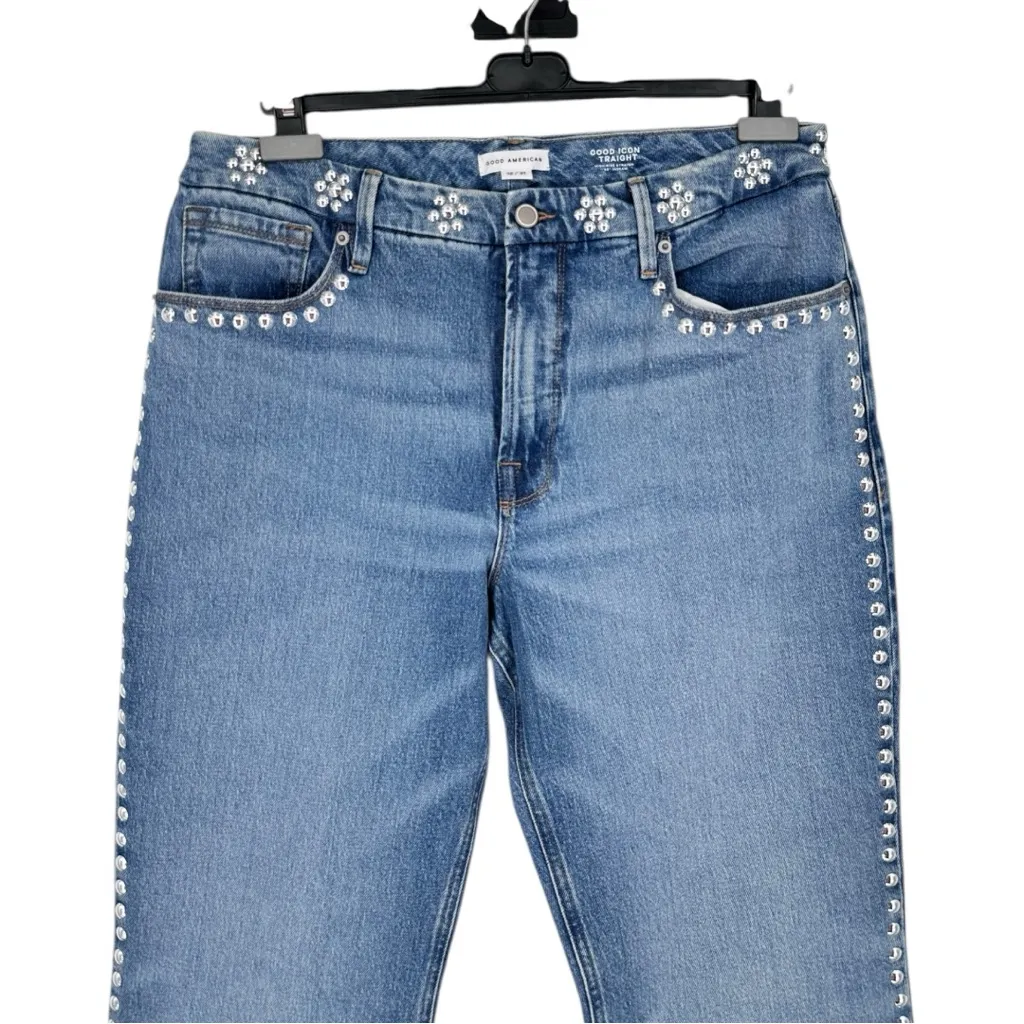 Good American Good Icon Studded Straight Jeans in Indigo895 NWT size 12/31 - Image 5