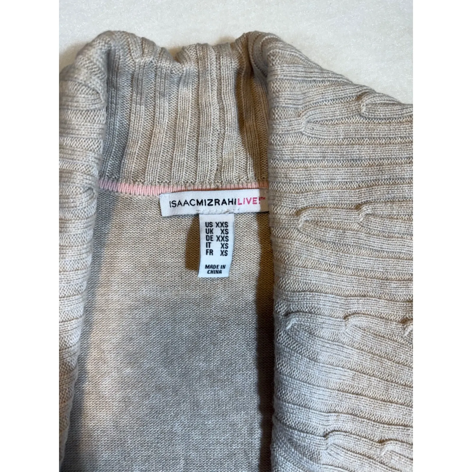 Isaac Mizrahi Live Womens XXS Beige Knit Cardigan Open Front Shawl Collar Tan Size undefined - Image 3