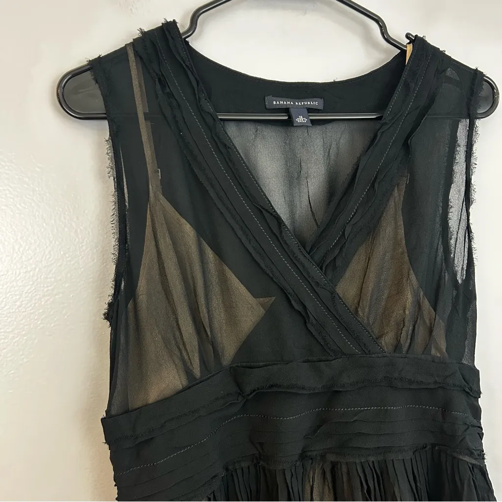 Banana Republic 2 Pc Black & Tan Silk Sheer Sleeveless Dress Size 12 - Image 3