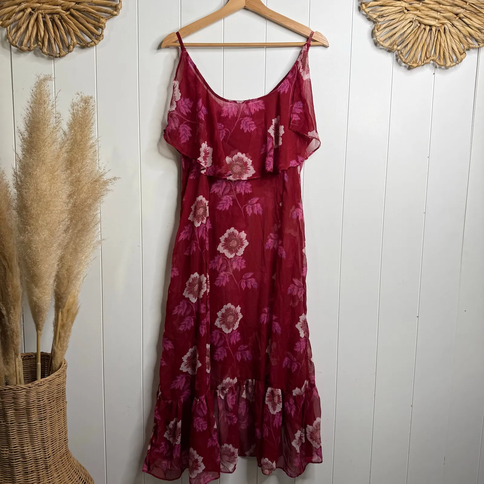 Free People dress or maxi top floral sheer slip ruffled strappy slit boho Small - Image 5