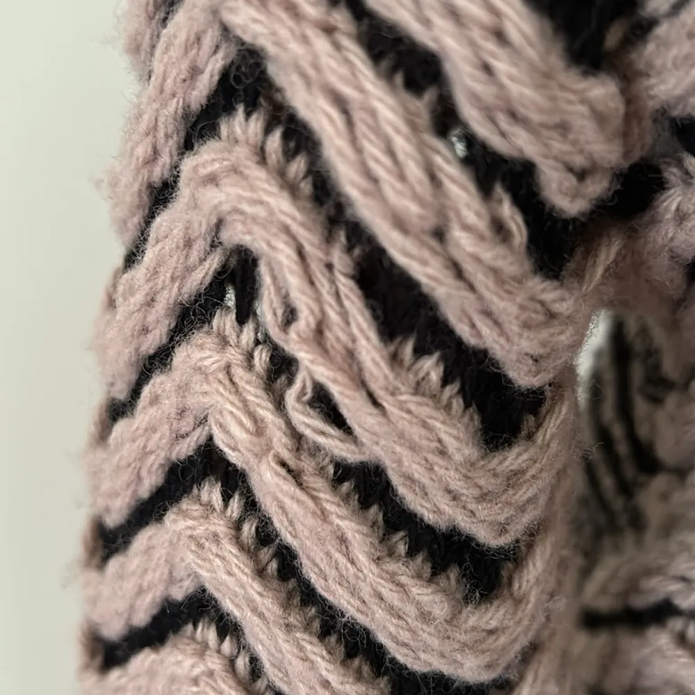 Tan /Black Chunky knit Wool Blend Long Cardigan Wrap Sweater sz M Black Size M - Image 4