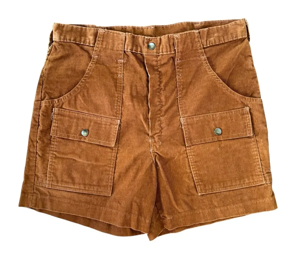 VTG Woolrich Corduroy Utility Shorts Size 12 Rust High Waisted Cargo Pockets - Image 1
