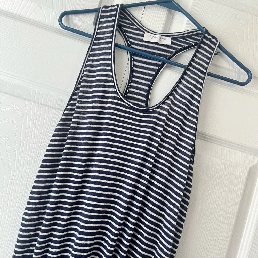Everlane Blue and White Striped Racerback Linen Tank Top Dress Size Small - Image 4