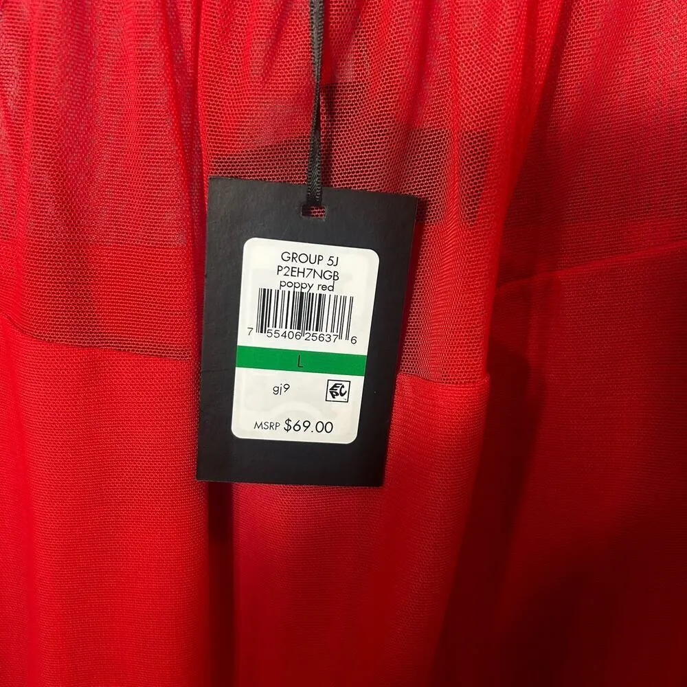 DKNY Top Womens L Red Poppy Sleeveless Mesh‎ Top Xmas Party Event Casual NEW - Image 3