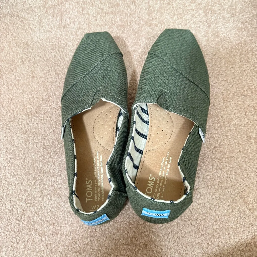 Toms Alpargata Heritage Classic Slip-On Flat Olive Green Womens 7 - Image 2