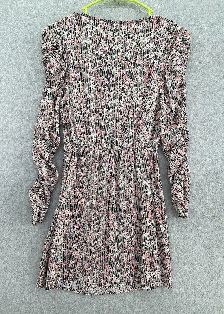 Leith Women's Dress Long Sleeve Mini Size XS Floral Plunge Ruched Sleeve - Image 2