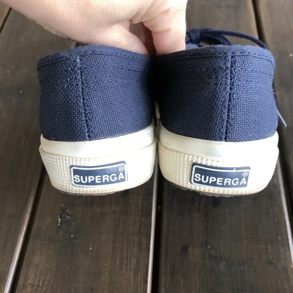 Superga Cotu Classic Navy Blue Beige Lace Up Sneakers Canvas Size EU 37.5 US 7 - Image 5