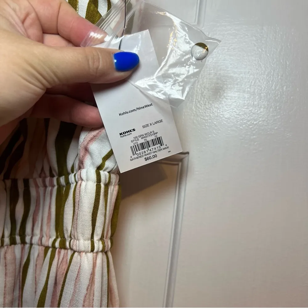 #97 NINE WEST GATHERED WAIST STRIPED HALTER MAXI DRESS SIZE XL - Image 4