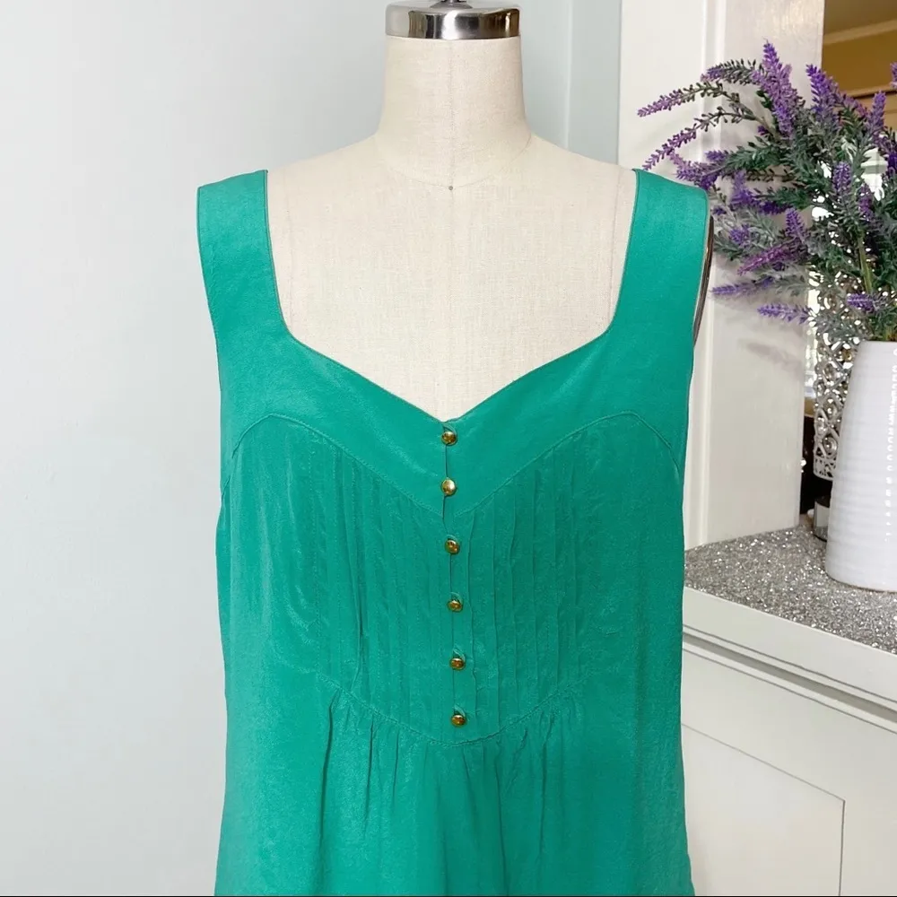 Banana Republic Silk Tank Top Pleated Button Front Blouse Green Small - Image 8