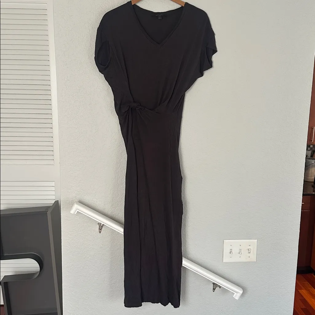 NEW ALLSAINTS Dark Brown Knot Front Dhara Long Maxi Dress Minimalist Viscose - Image 3