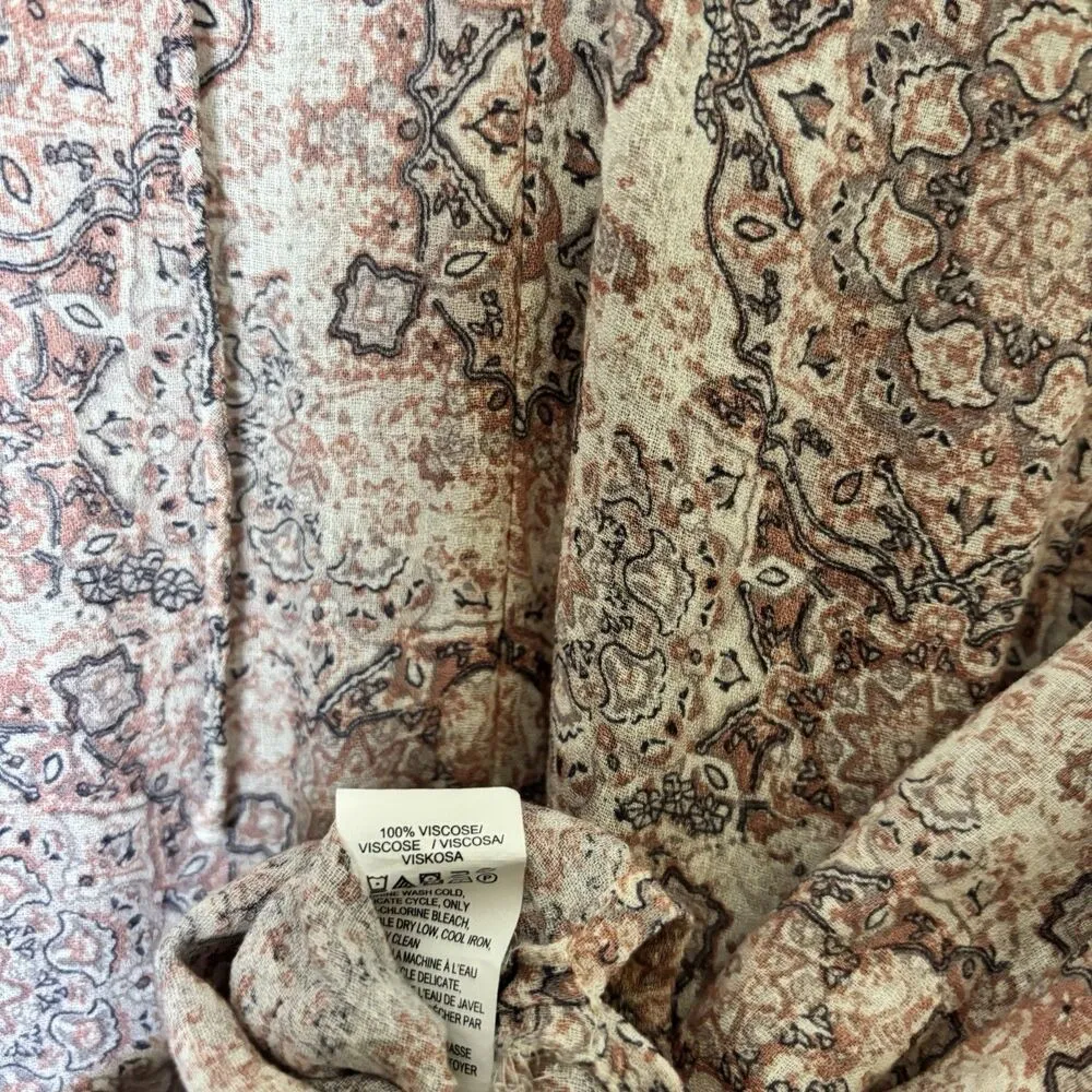 Lucky Brand Top Womens Large Multicolor Boho Flowy Split Neck Long Sleeve Blouse - Image 8