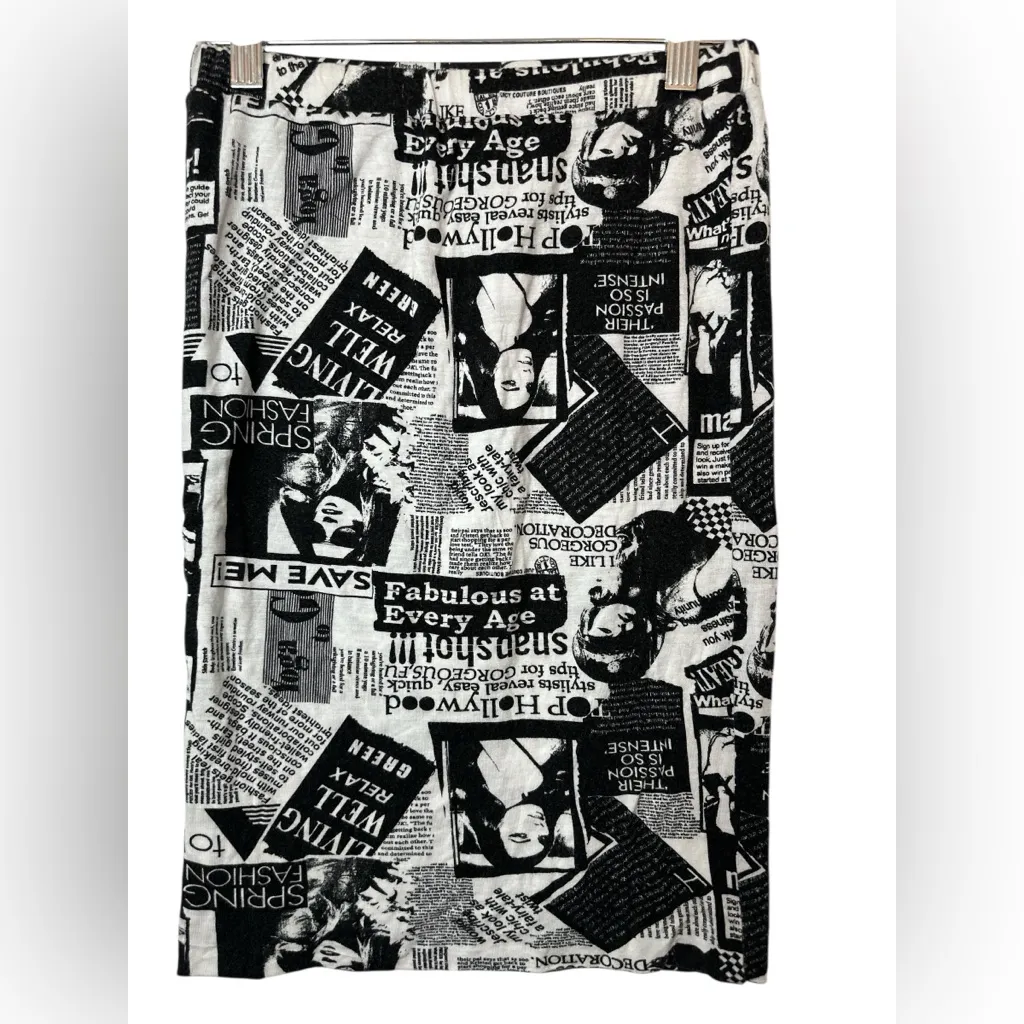 Moon Collection Black and White Newspaper Print Skirt - Image 3